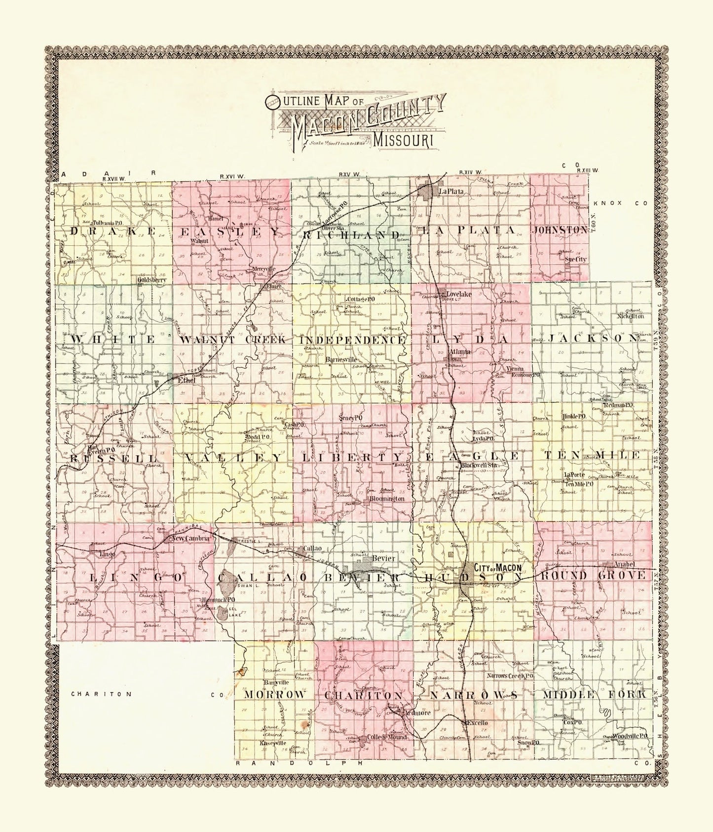 Vintage Map of Macon County, Missouri, 1897