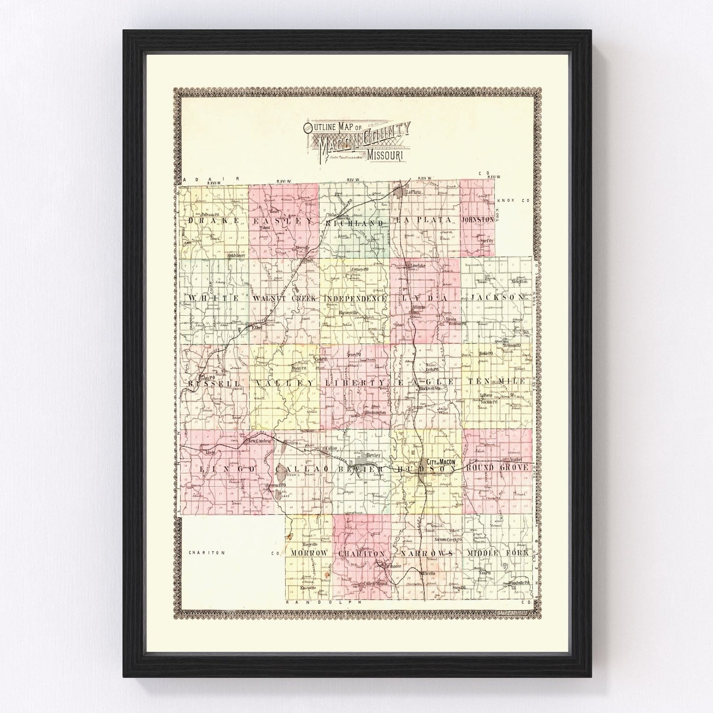 Vintage map of Macon County, Missouri, 1897