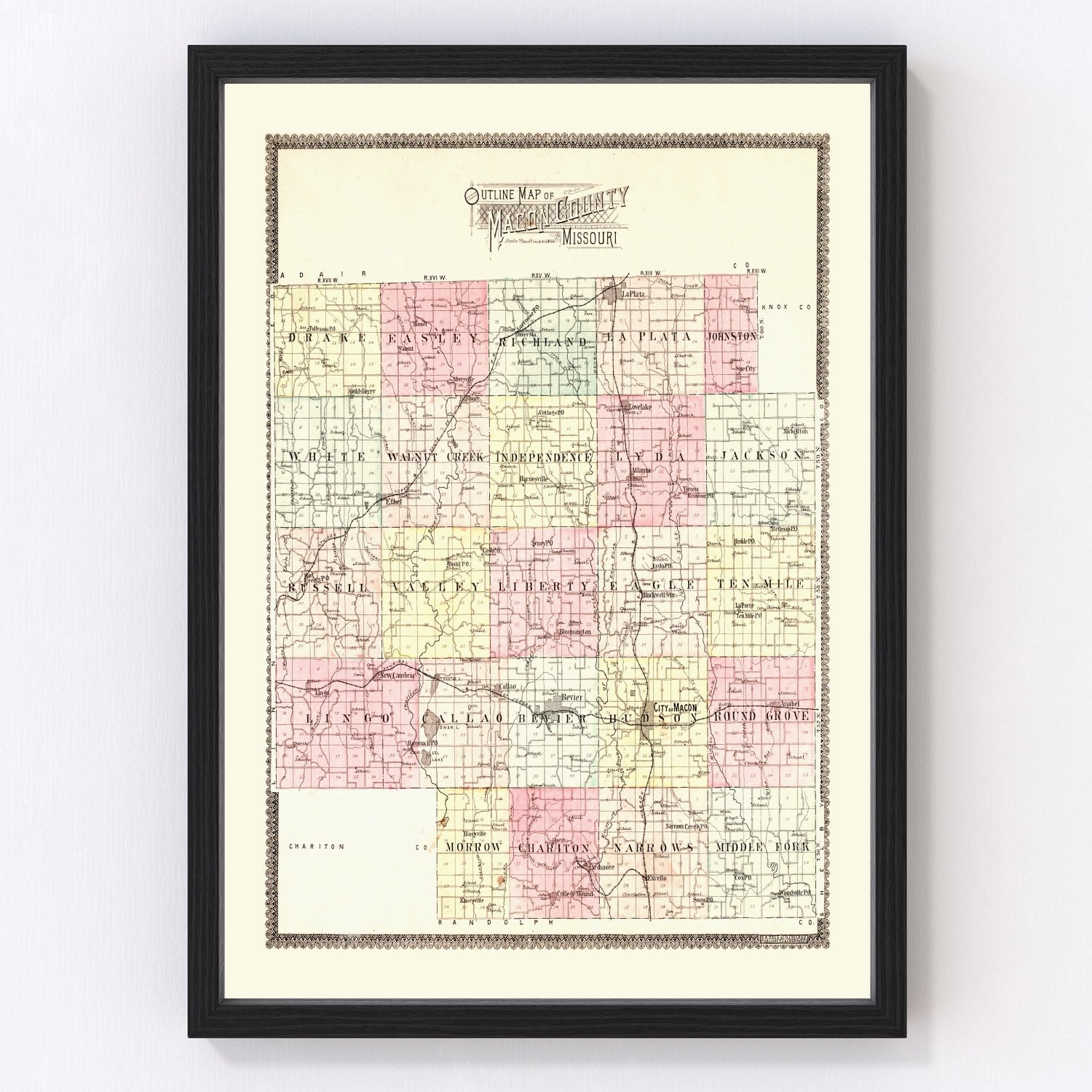 Vintage map of Macon County, Missouri, 1897