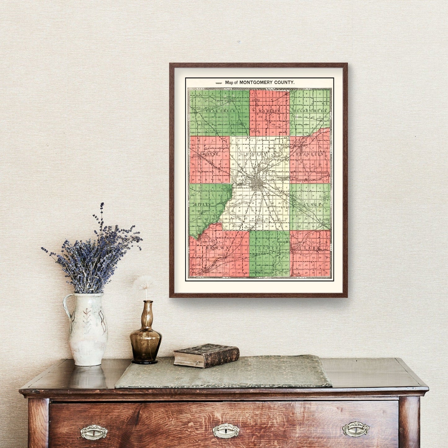 Vintage Map of Montgomery County, Indiana, 1898