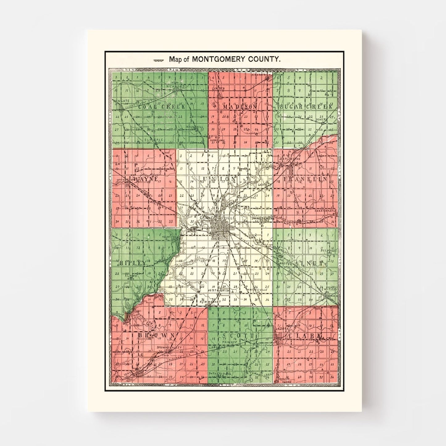 Vintage Map of Montgomery County, Indiana, 1898