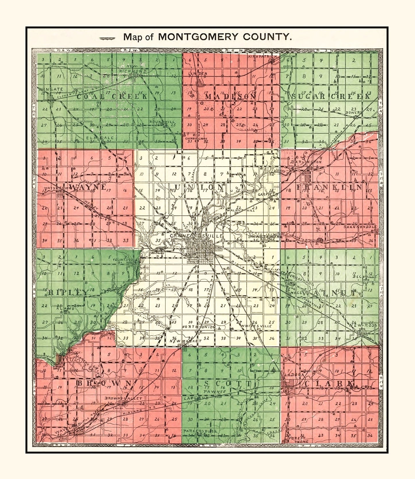 Vintage Map of Montgomery County, Indiana, 1898