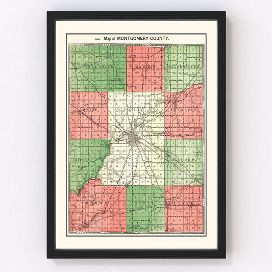 Vintage map of Montgomery County, Indiana, 1898