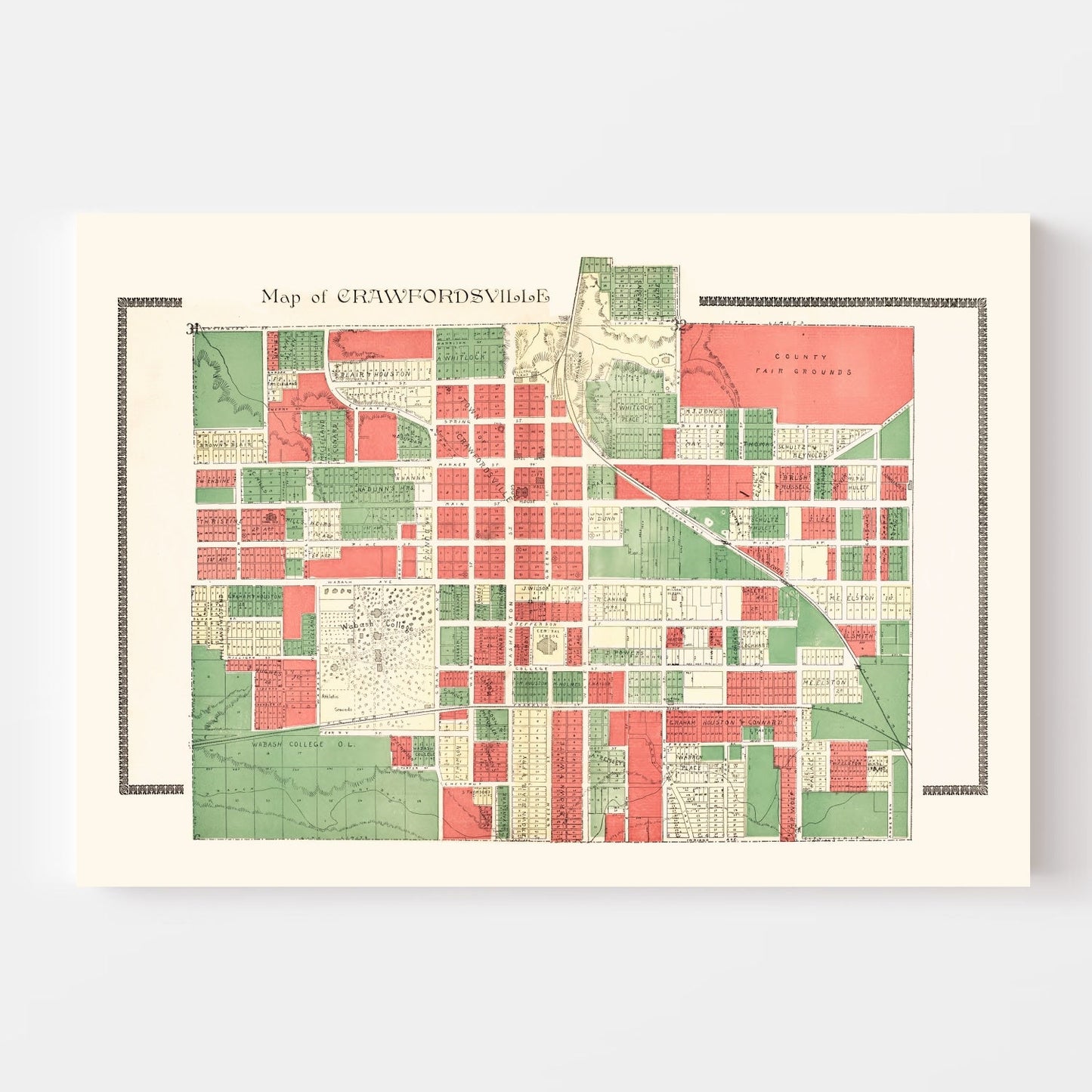 Vintage Map of Crawfordsville, Indiana 1898