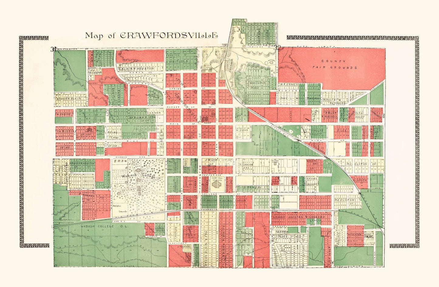 Vintage Map of Crawfordsville, Indiana 1898