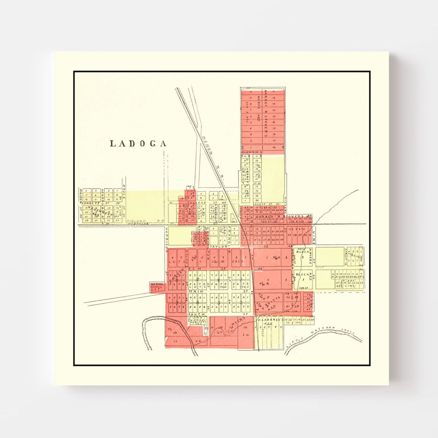 Vintage Map of Ladoga, Indiana, 1898