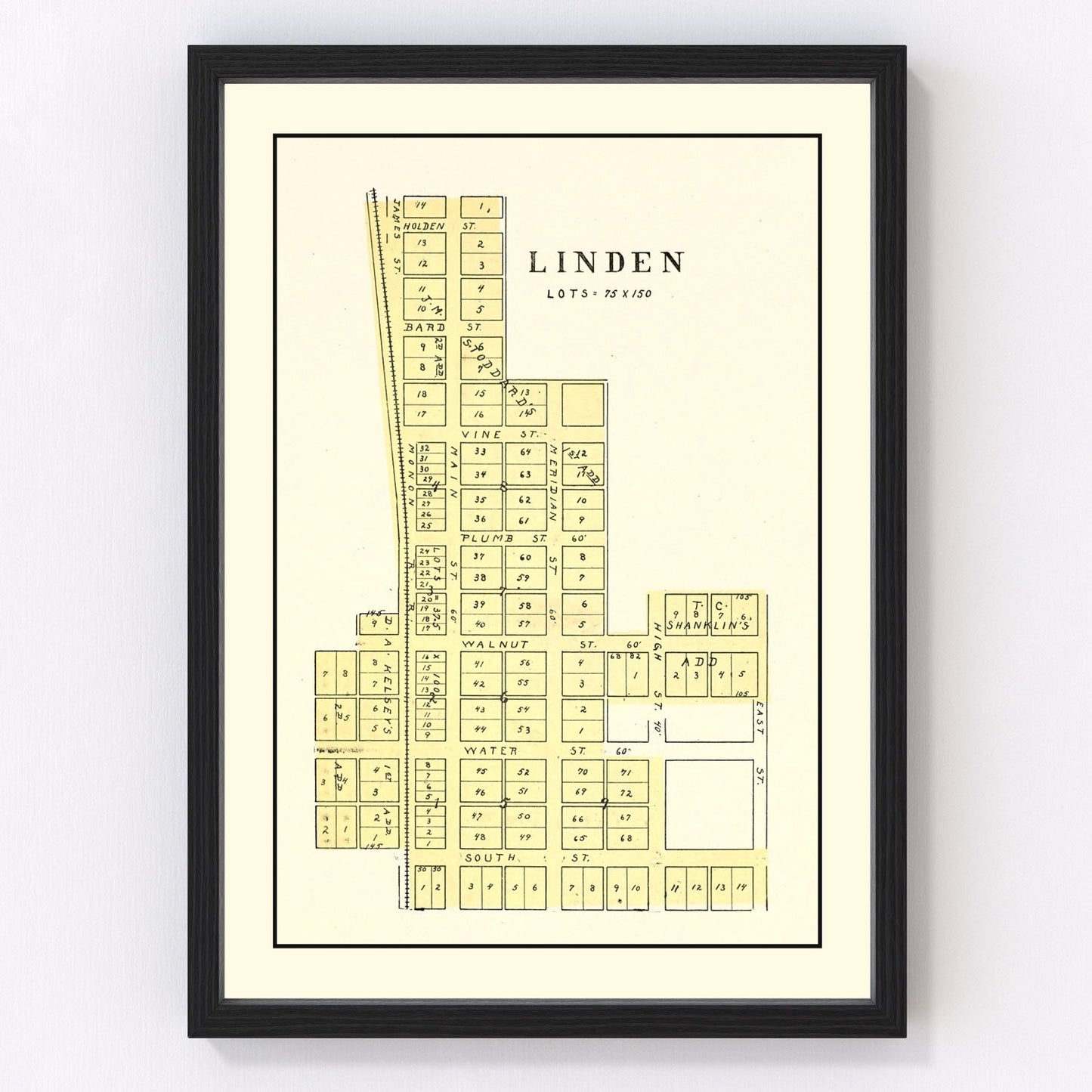 Vintage map of Linden, Indiana, 1898