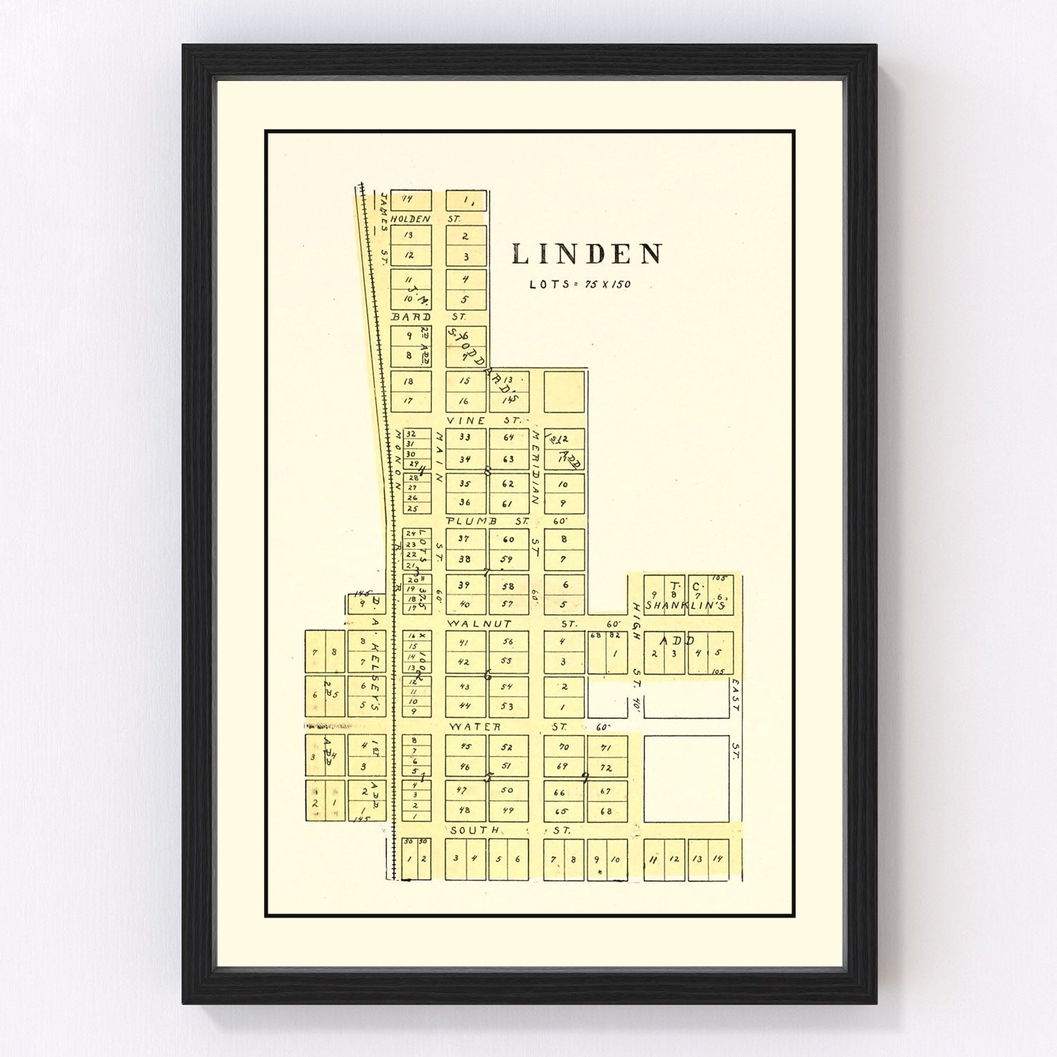 Vintage map of Linden, Indiana, 1898