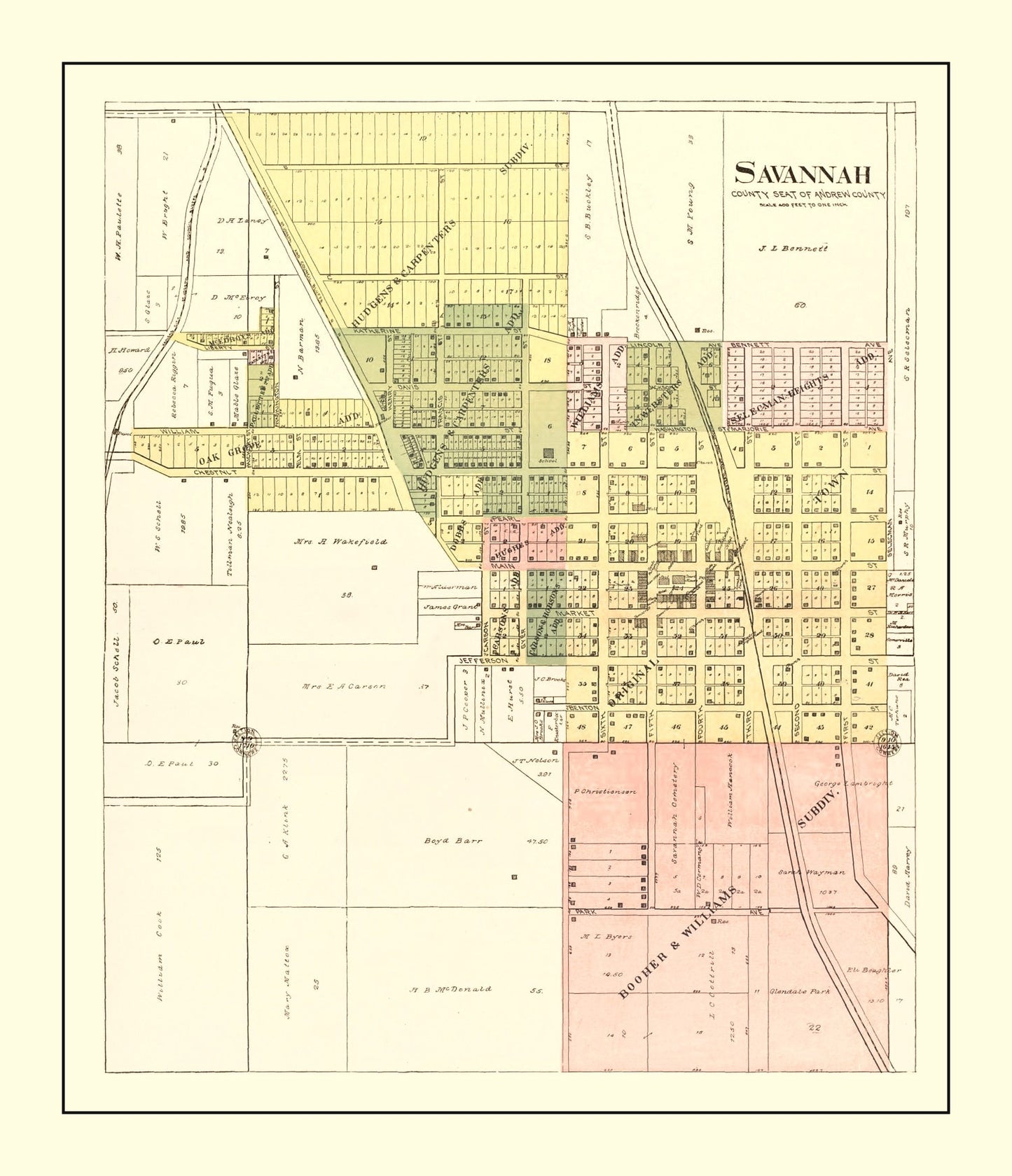 Vintage Map of Savannah, Missouri, 1898
