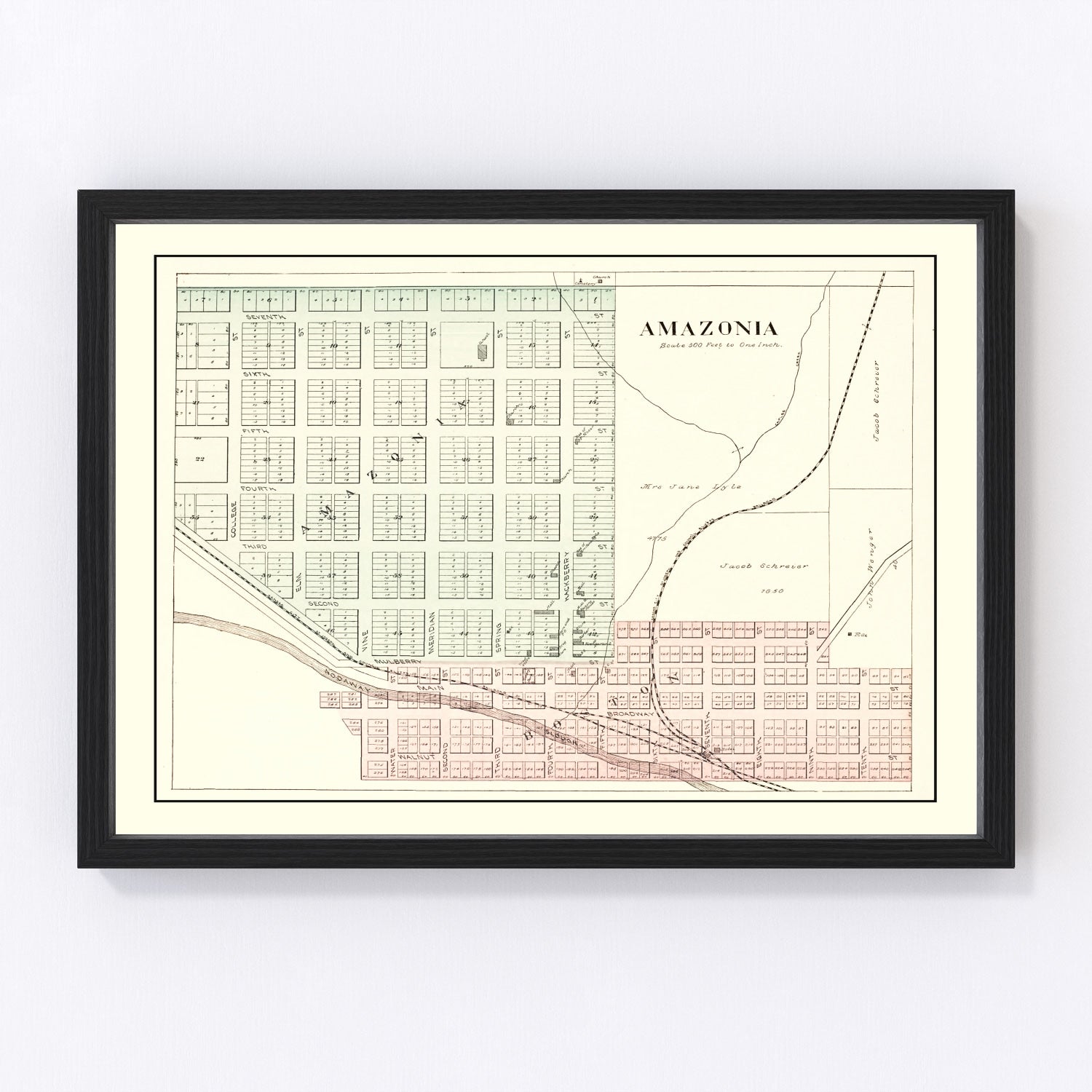 Restored vintage map of Amazonia, Missouri, 1898