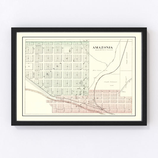 Restored vintage map of Amazonia, Missouri, 1898
