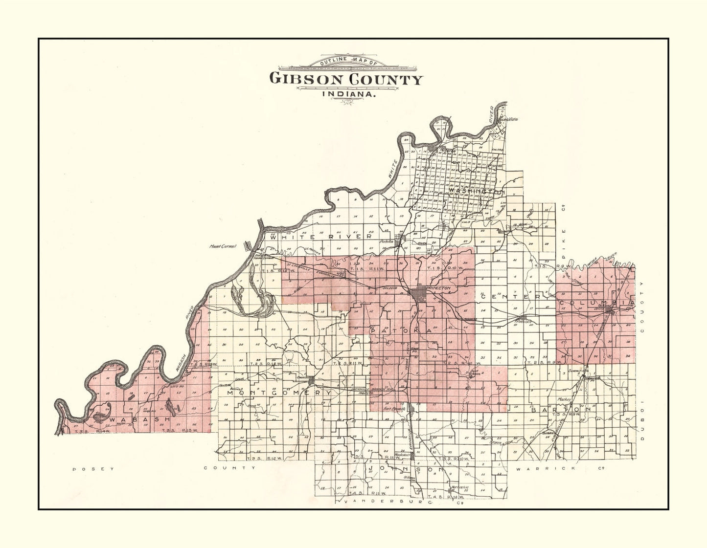 Vintage Map of Gibson County, Indiana, 1899