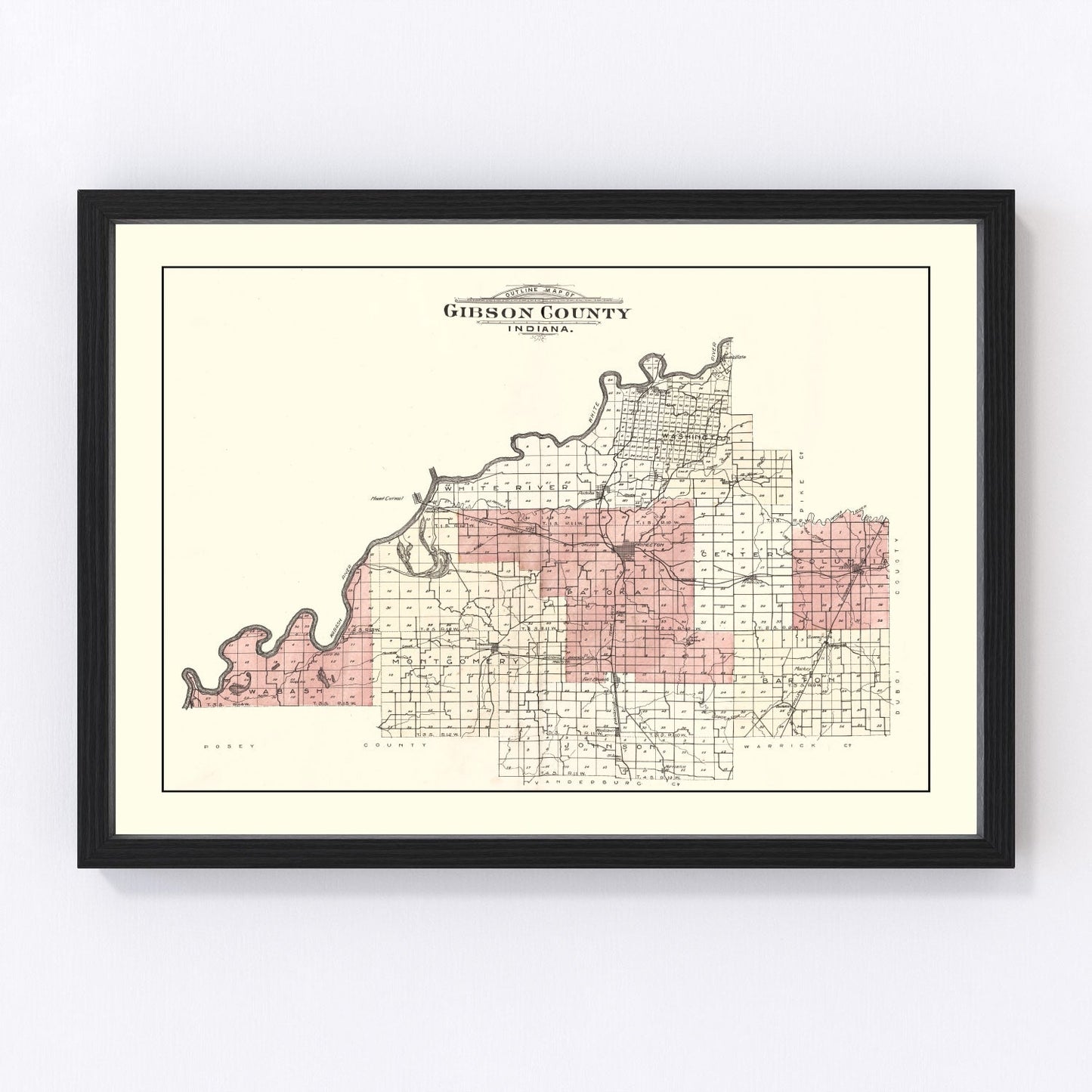 Vintage map of Gibson County, Indiana, 1899