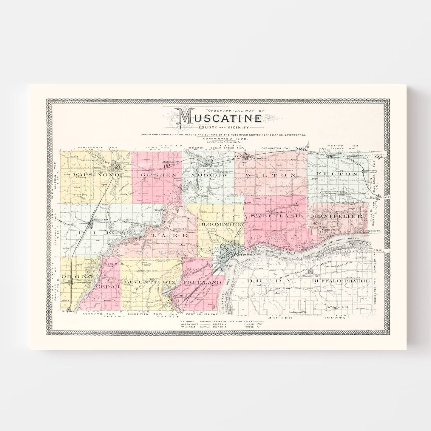 Vintage Map of Muscatine, Iowa, 1899