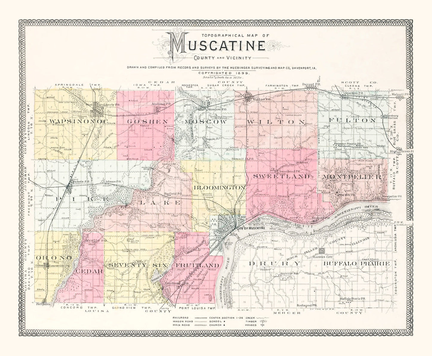 Vintage Map of Muscatine, Iowa, 1899