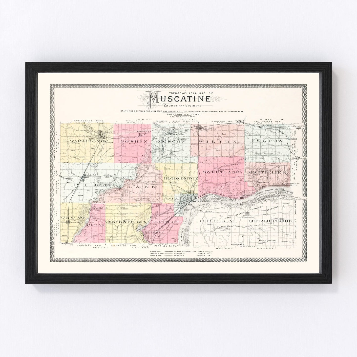 vintage map of Muscatine, Iowa, 1899