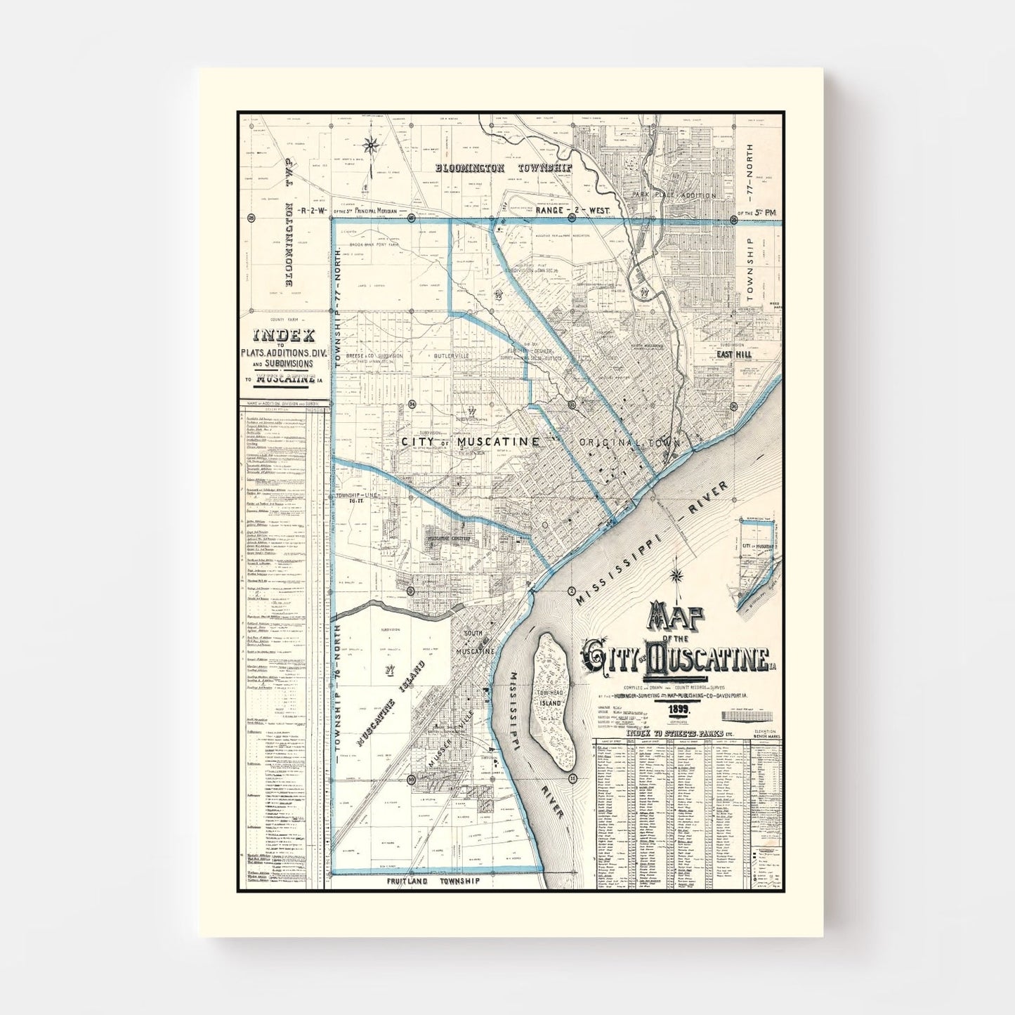 Vintage Map of Muscatine, Iowa, 1899 II