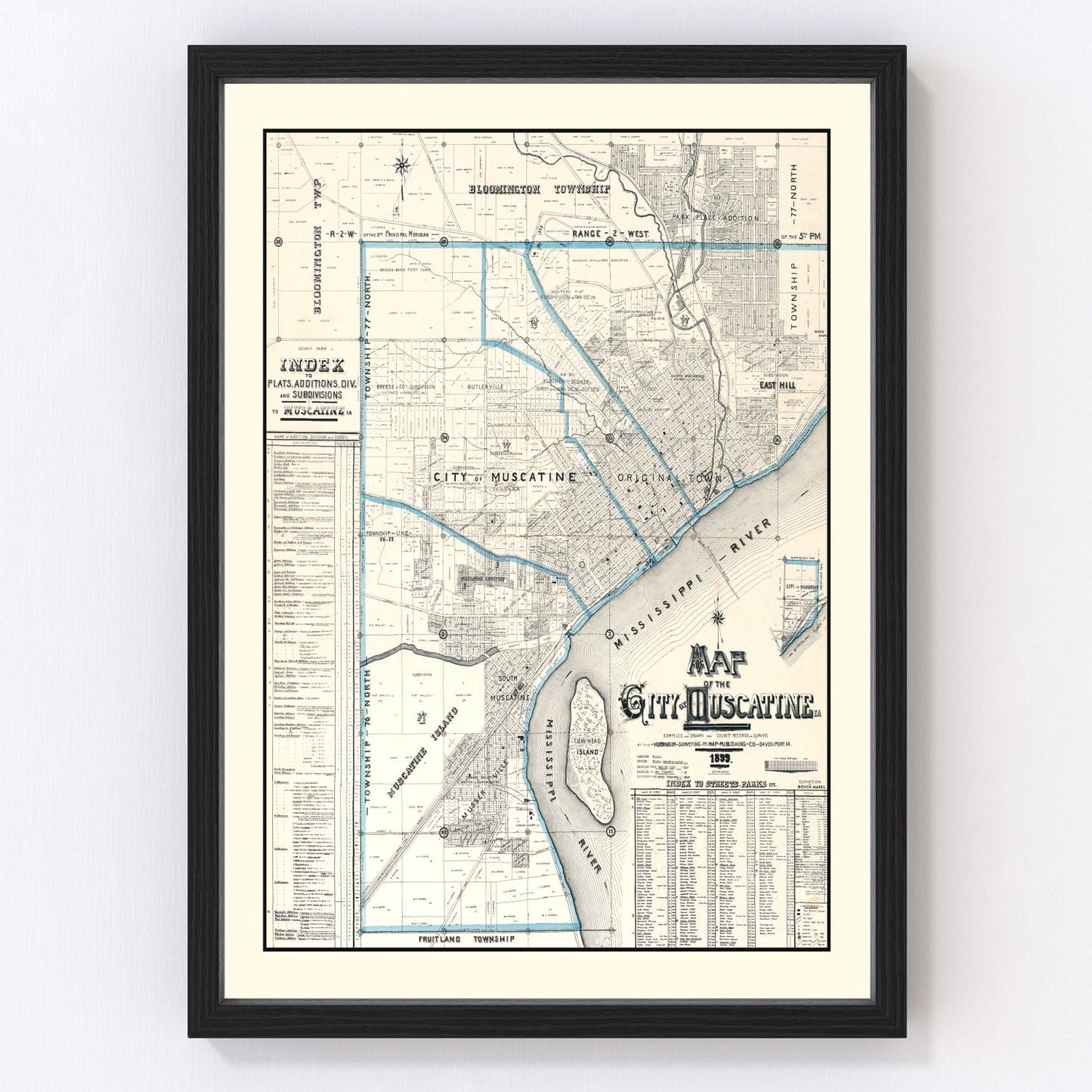 vintage map of Muscatine, Iowa, 1899