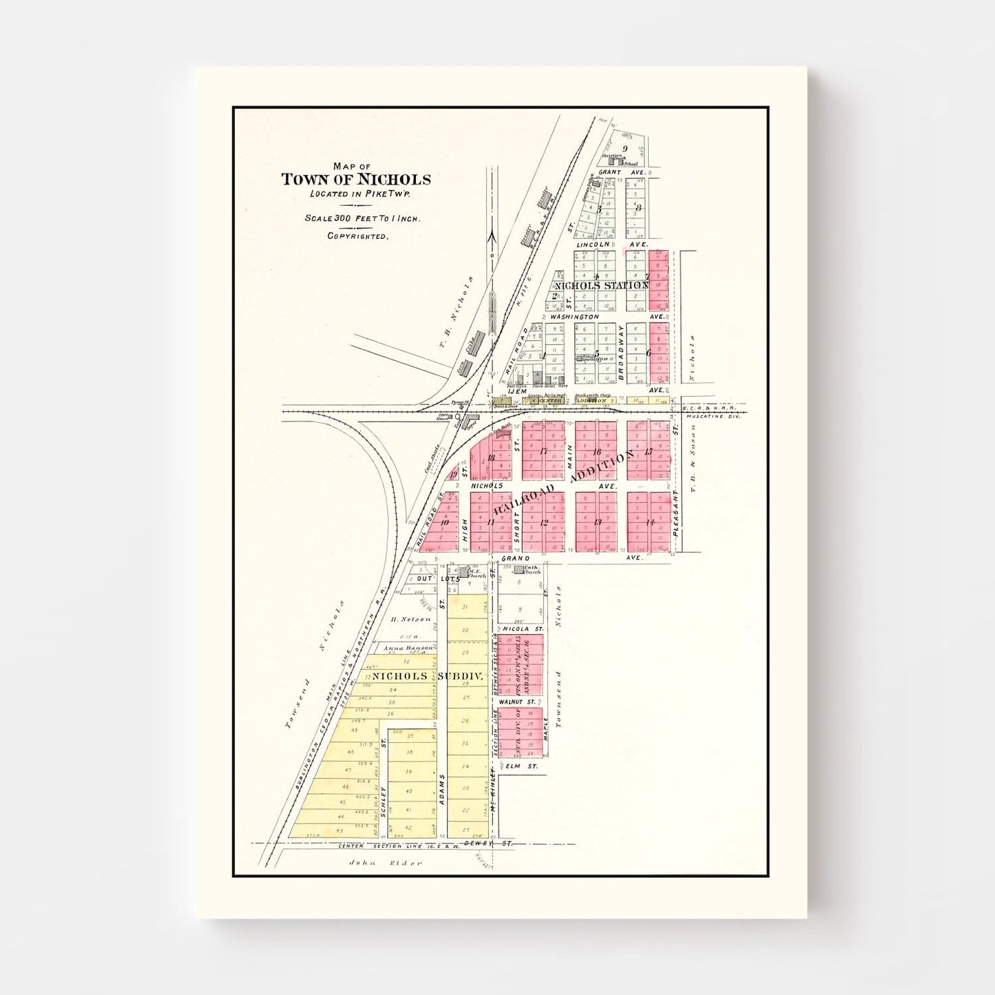 Vintage Map of Nichols, Iowa, 1899
