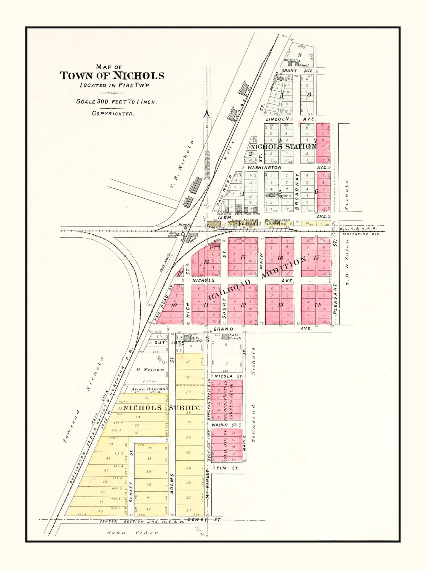 Vintage Map of Nichols, Iowa, 1899