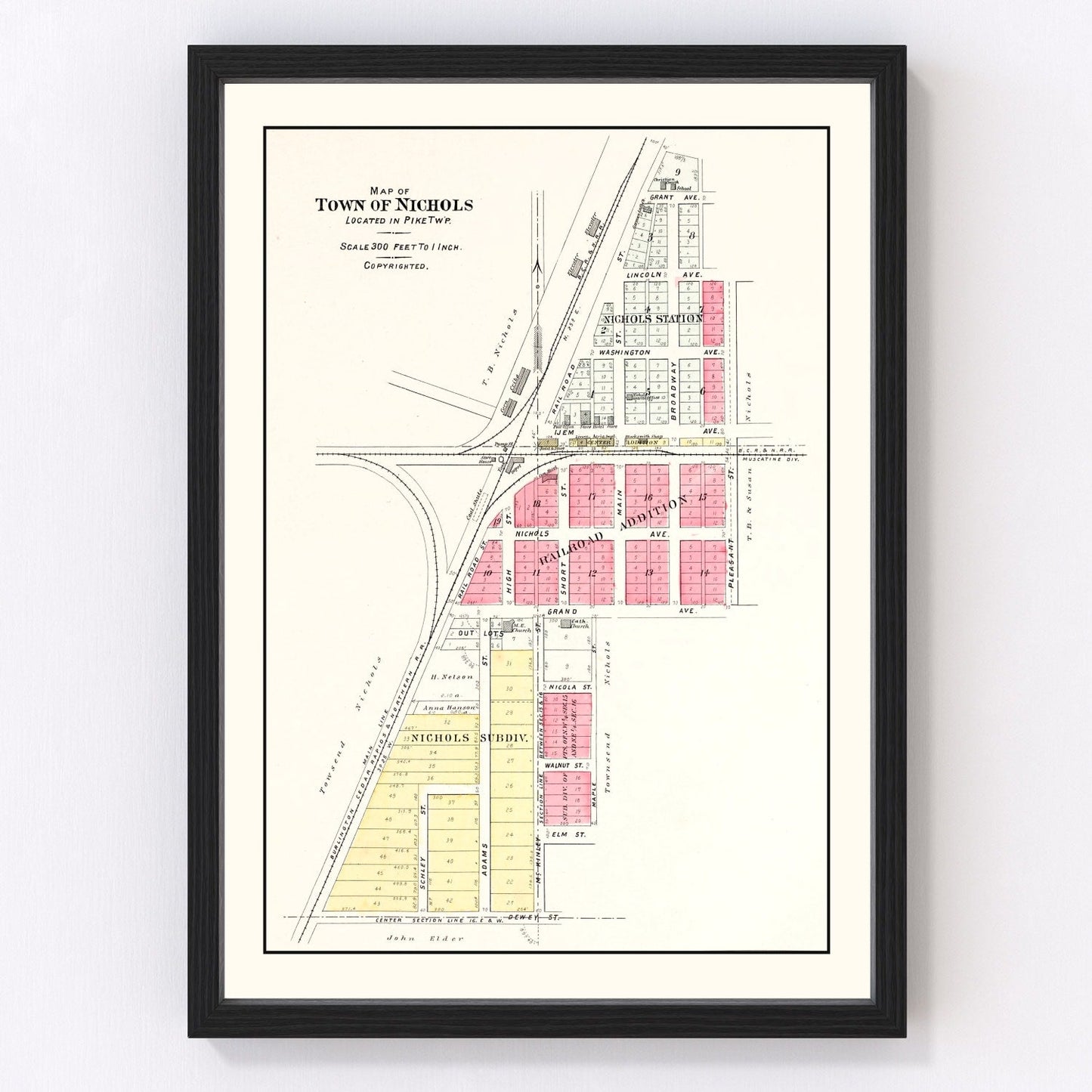 Vintage map of Nichols, Muscatine County, Iowa, 1899