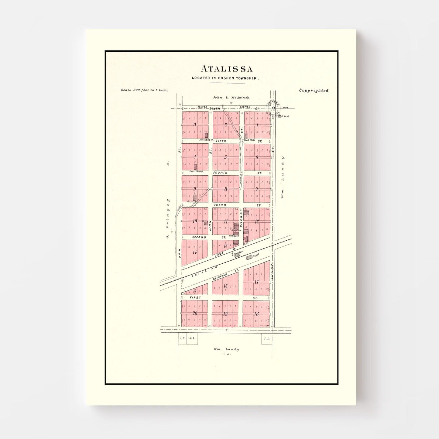 Vintage Map of Atalissa, Iowa, 1899