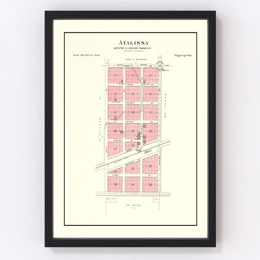 vintage map of Atalissa, Iowa, 1899, Muscatine County