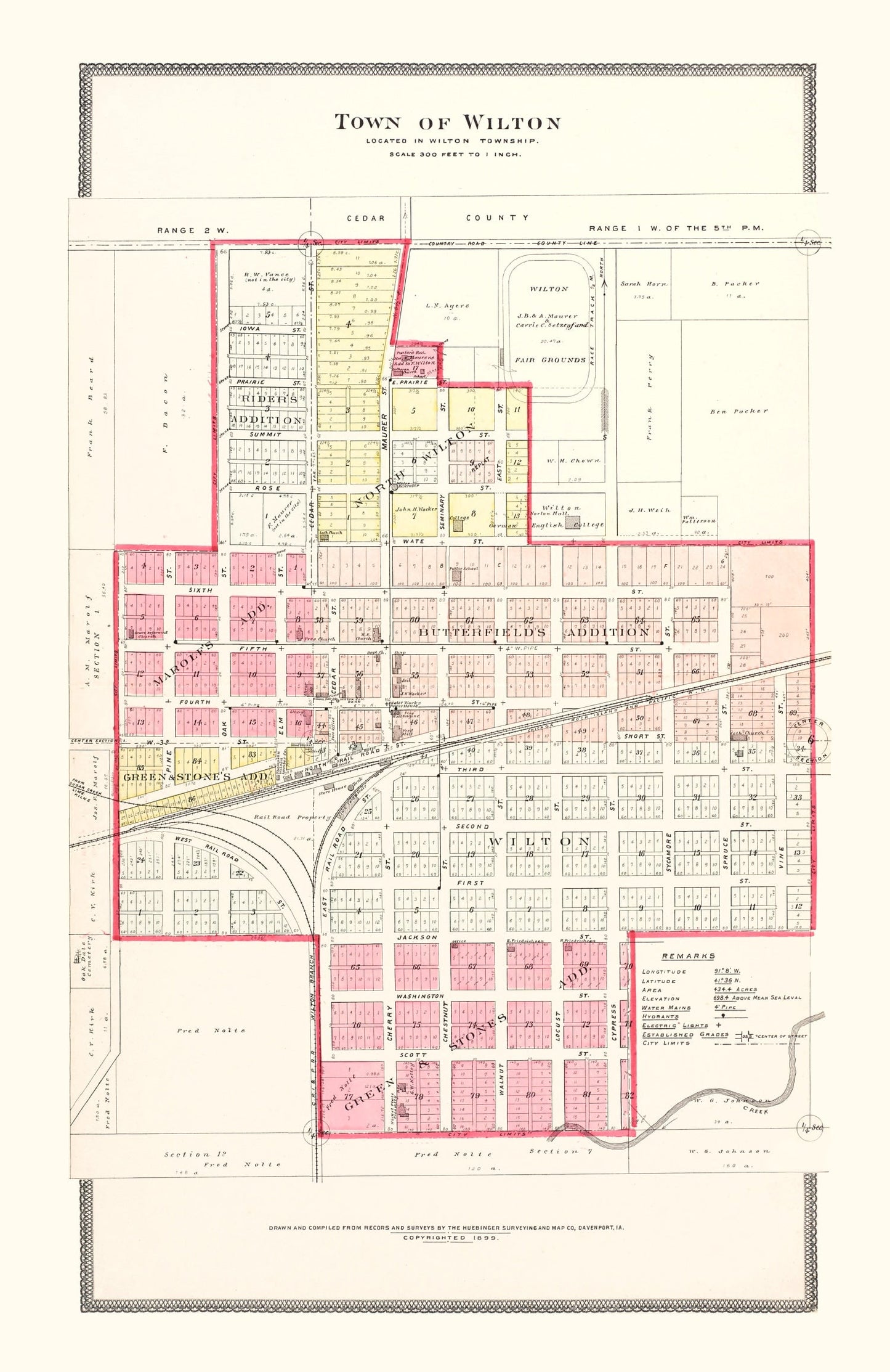 Vintage Map of Wilton, Iowa, 1899