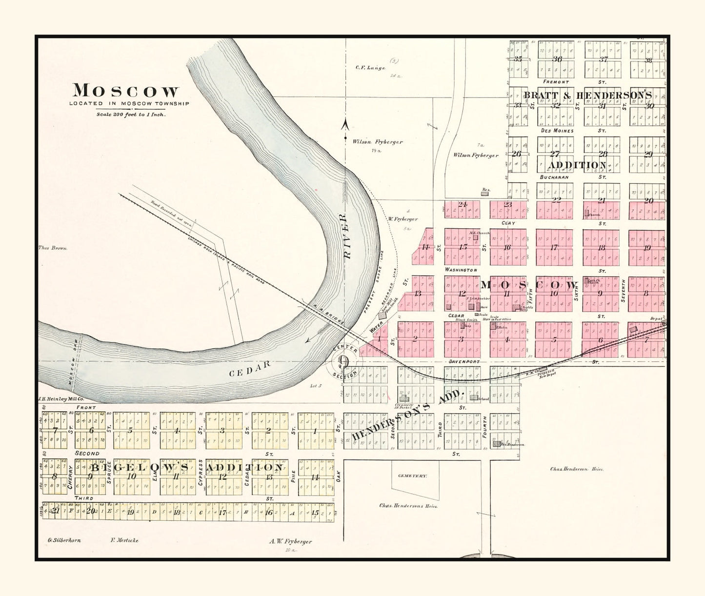 Vintage Map of Moscow, Iowa, 1899