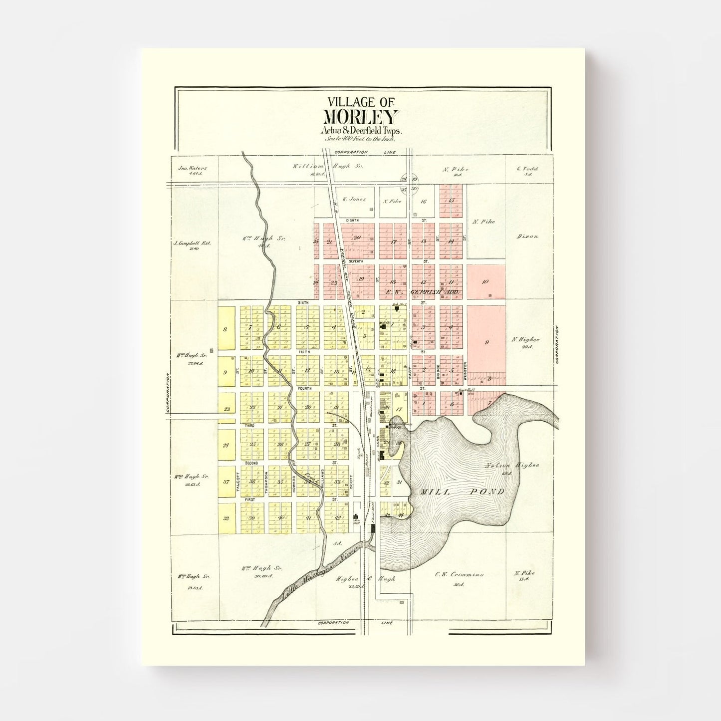 Vintage Map of Morley, Michigan, 1900
