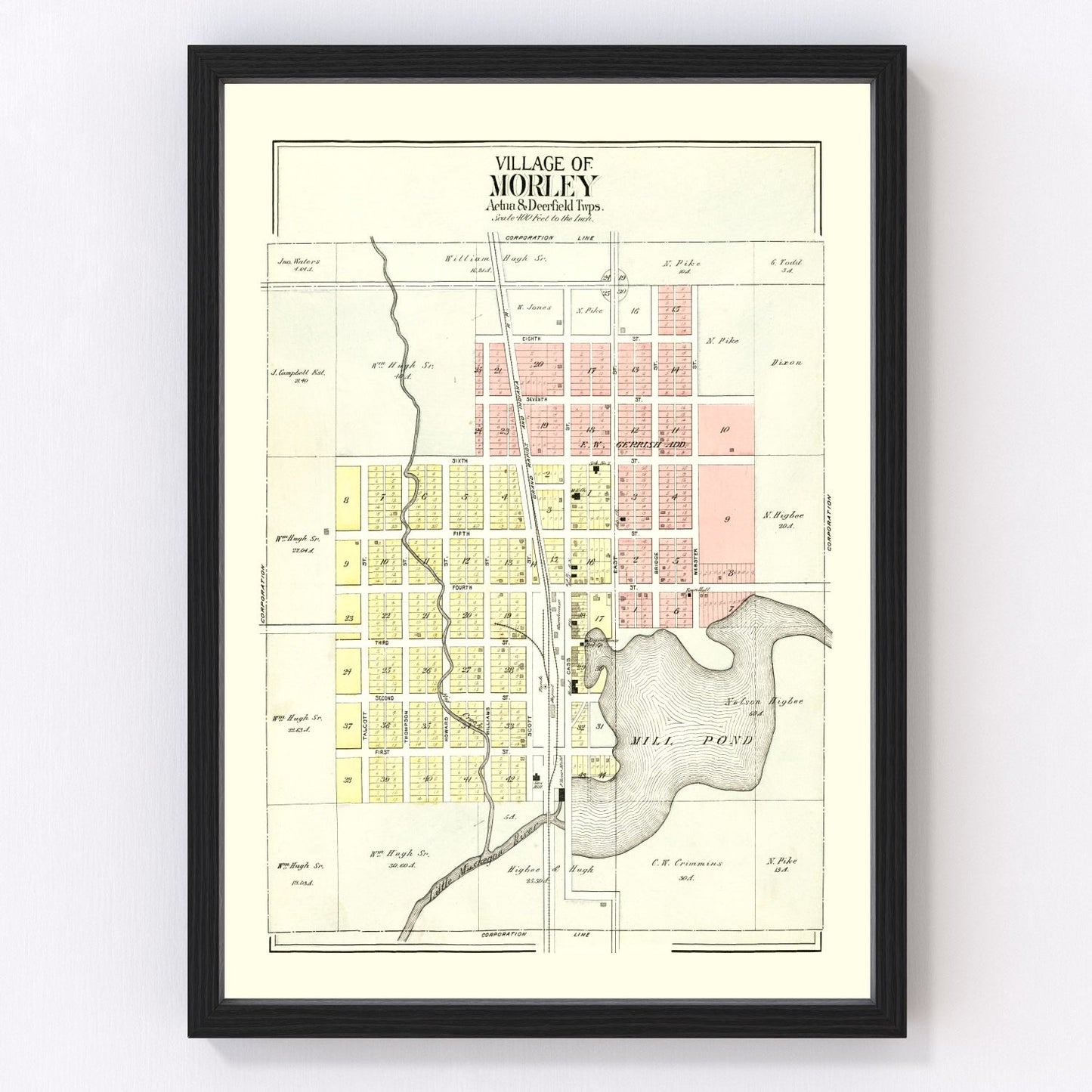 Vintage map of Morley, Mecosta County, Michigan, 1900