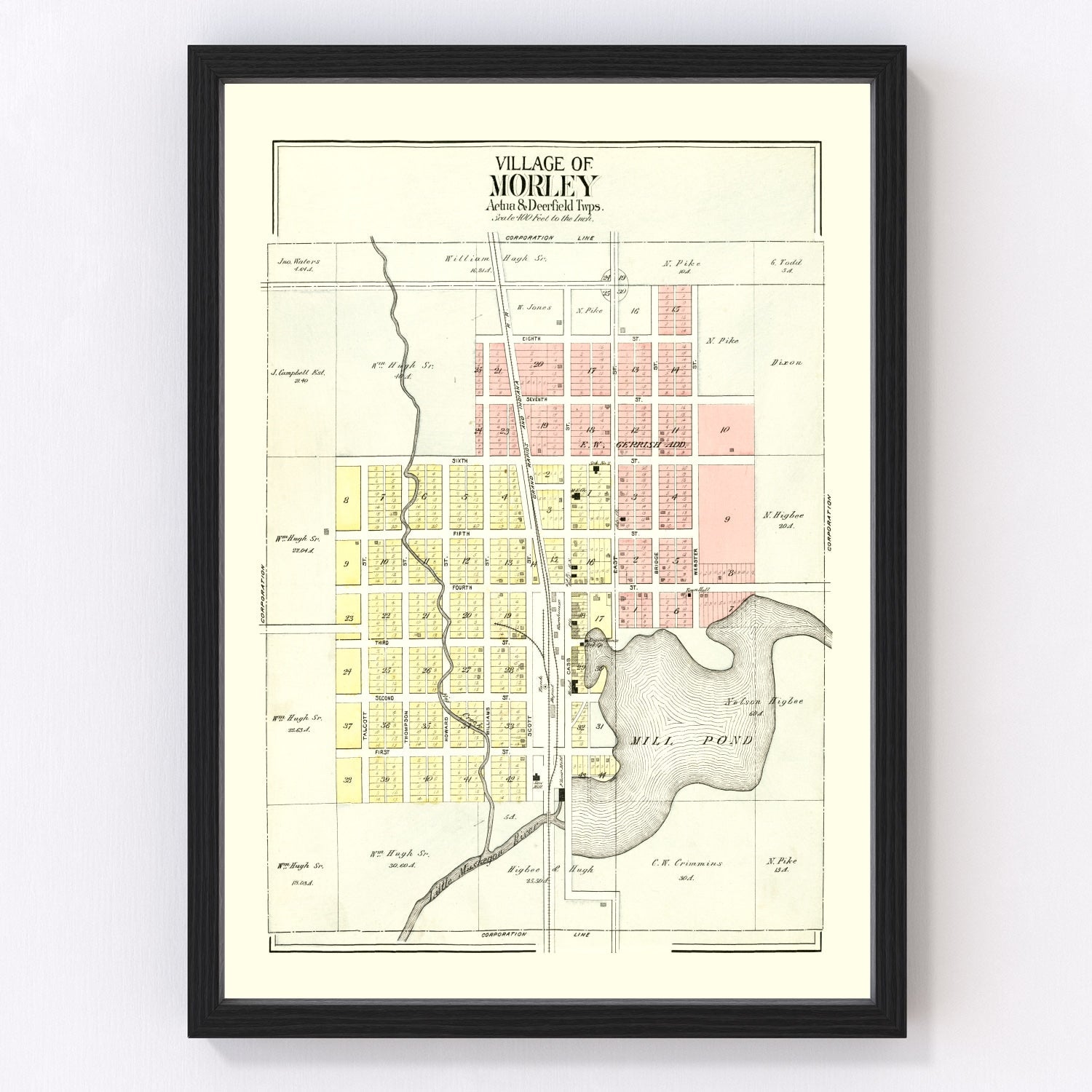Vintage map of Morley, Mecosta County, Michigan, 1900