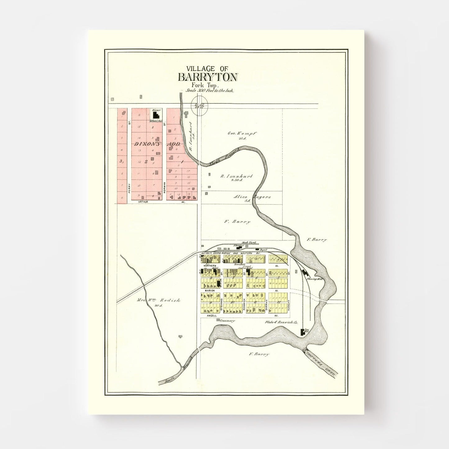 Vintage Map of Barryton, Michigan, 1900