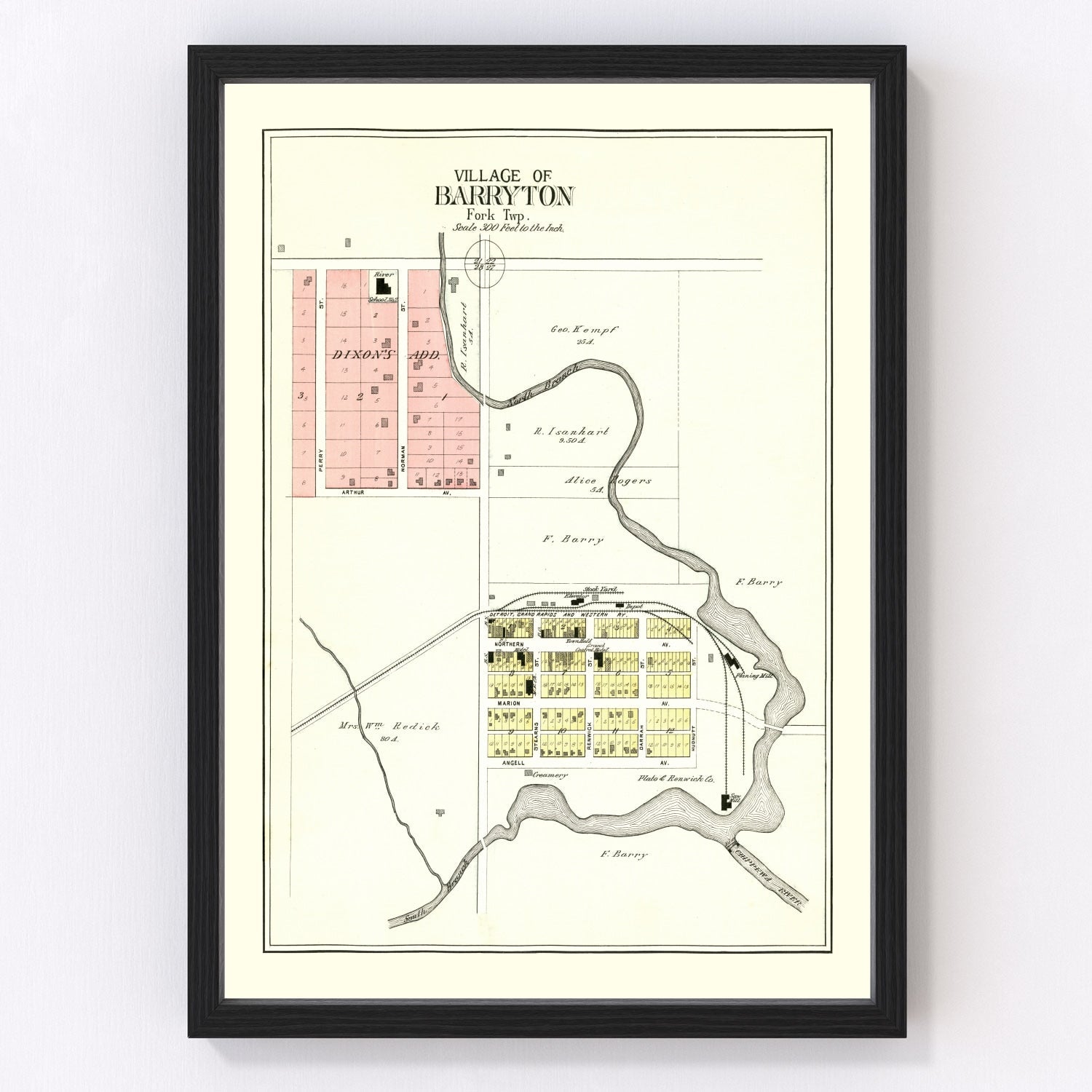 Vintage map of Barryton, Michigan, 1900