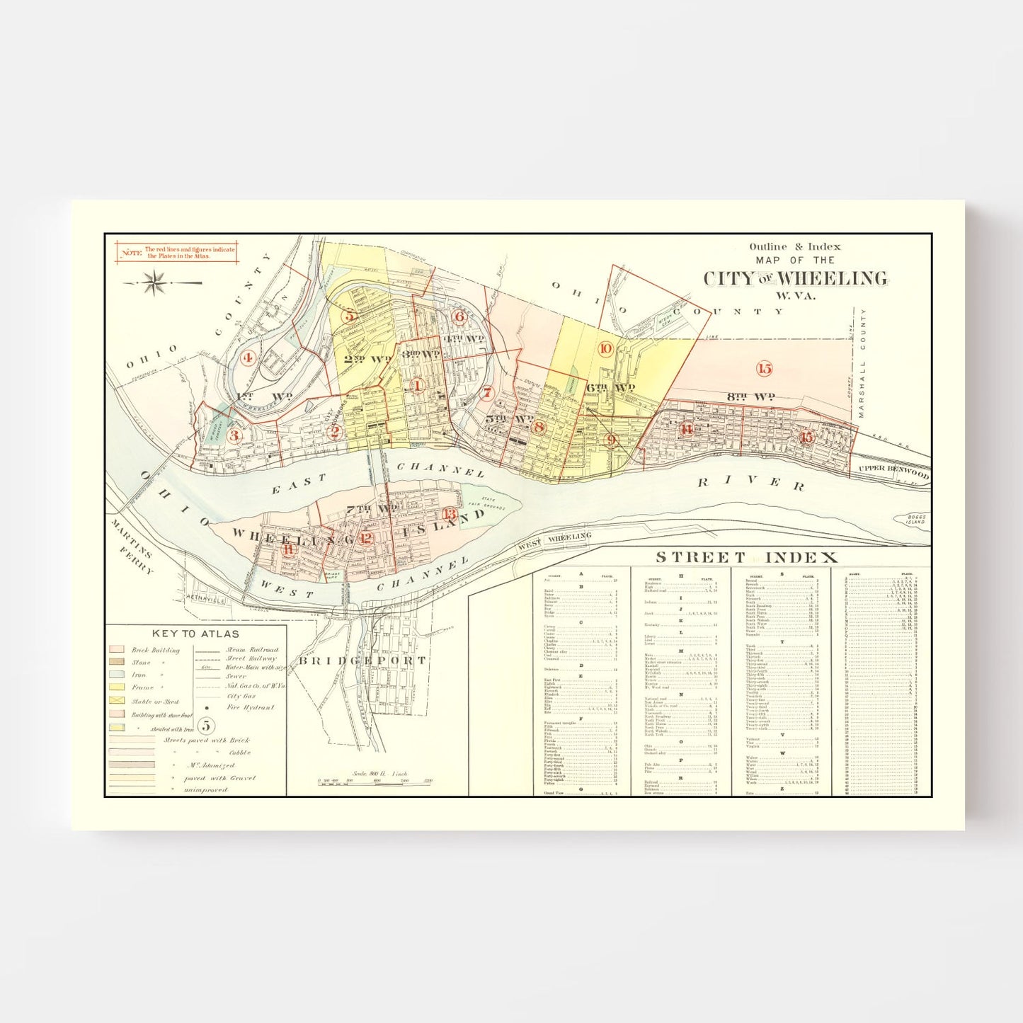Vintage Map of Wheeling, West Virginia 1901