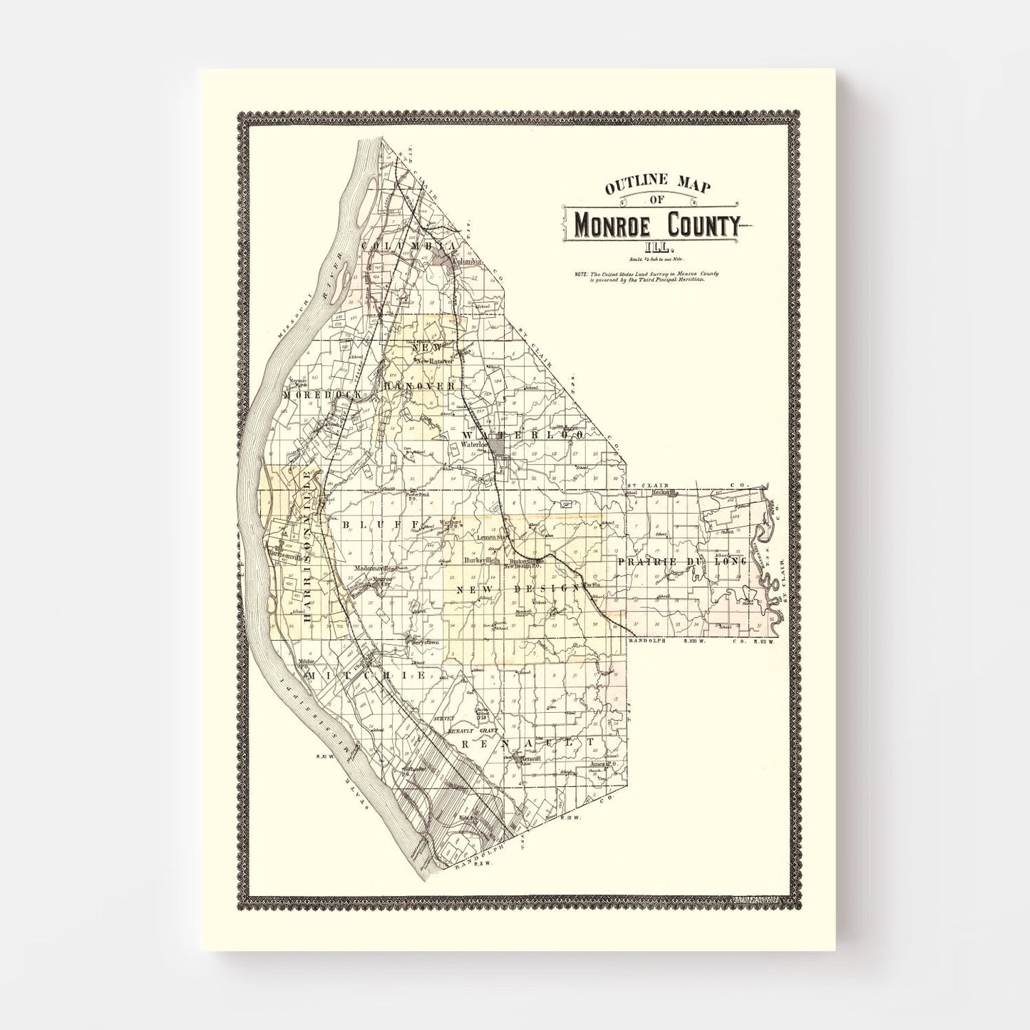 Vintage Map of Monroe County, Illinois, 1901