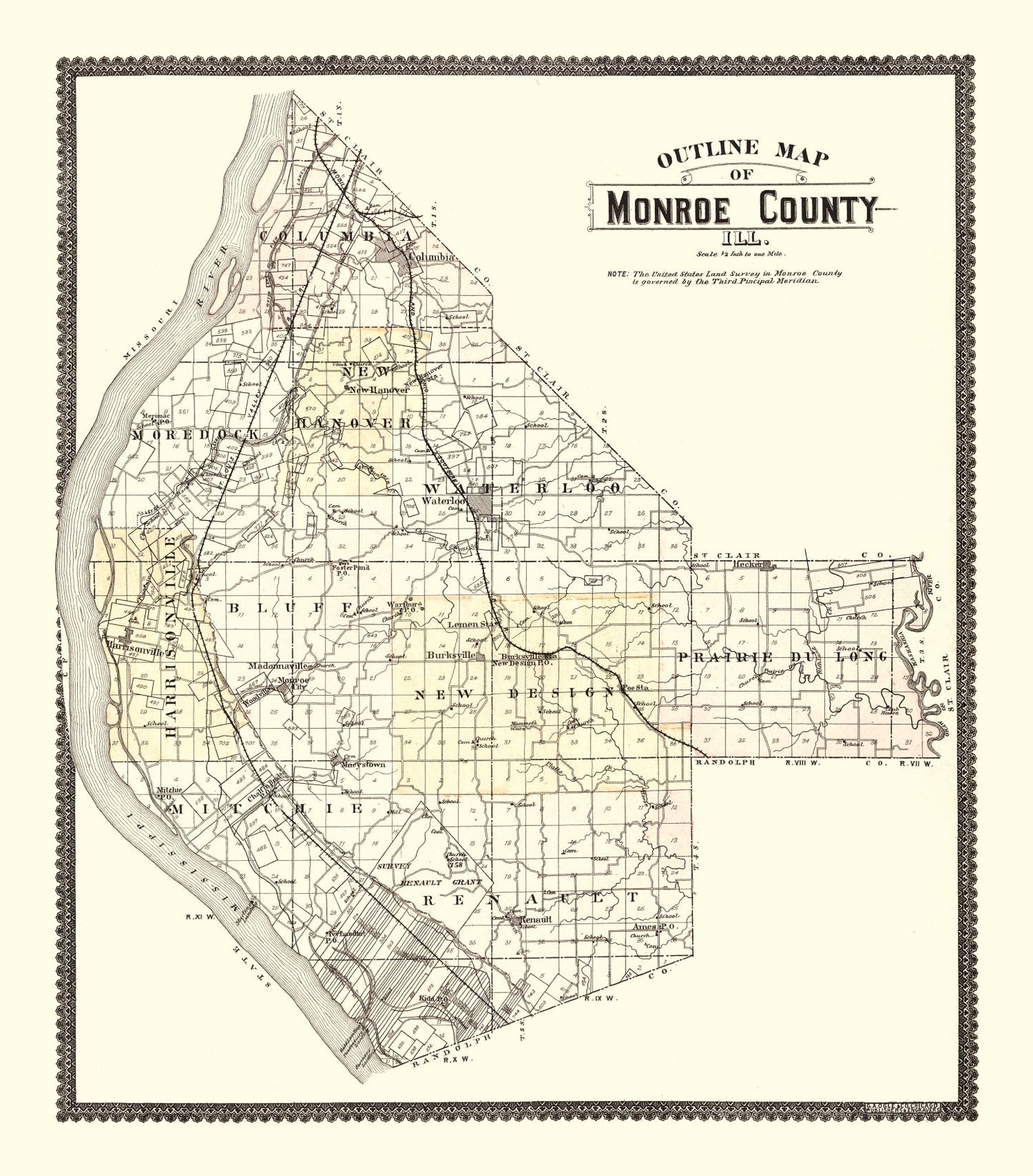 Vintage Map of Monroe County, Illinois, 1901