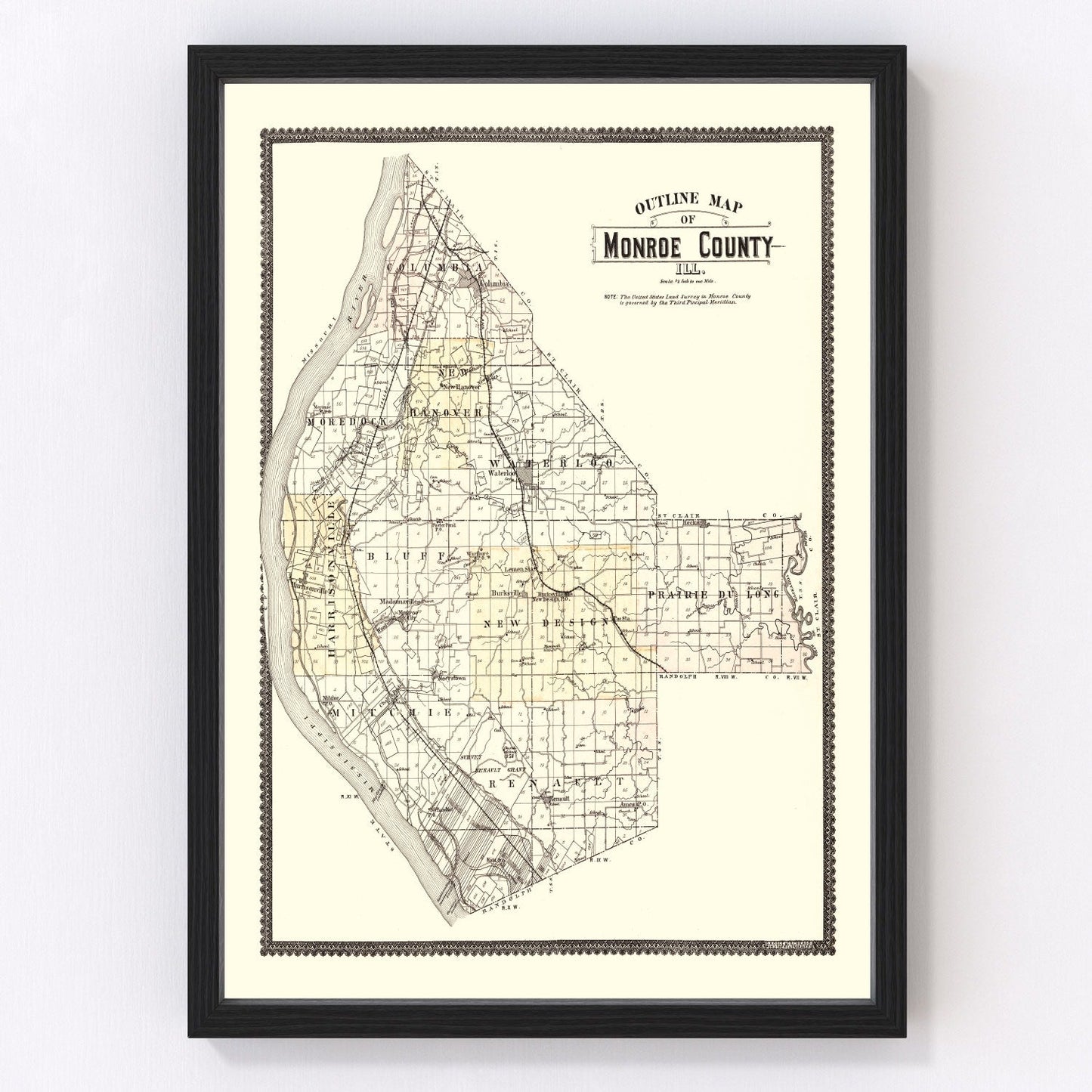Vintage map of Monroe County, Illinois, 1901