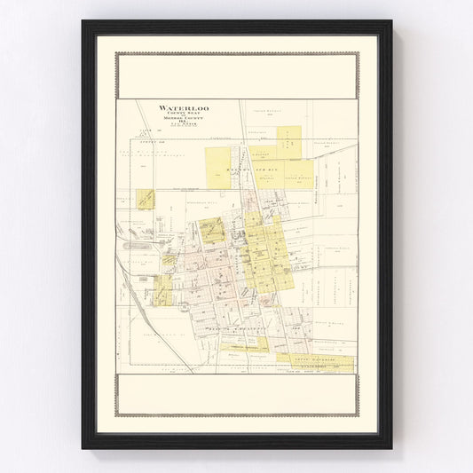 Vintage map of Waterloo, Illinois, 1901 - Monroe County Mississippi River restored print
