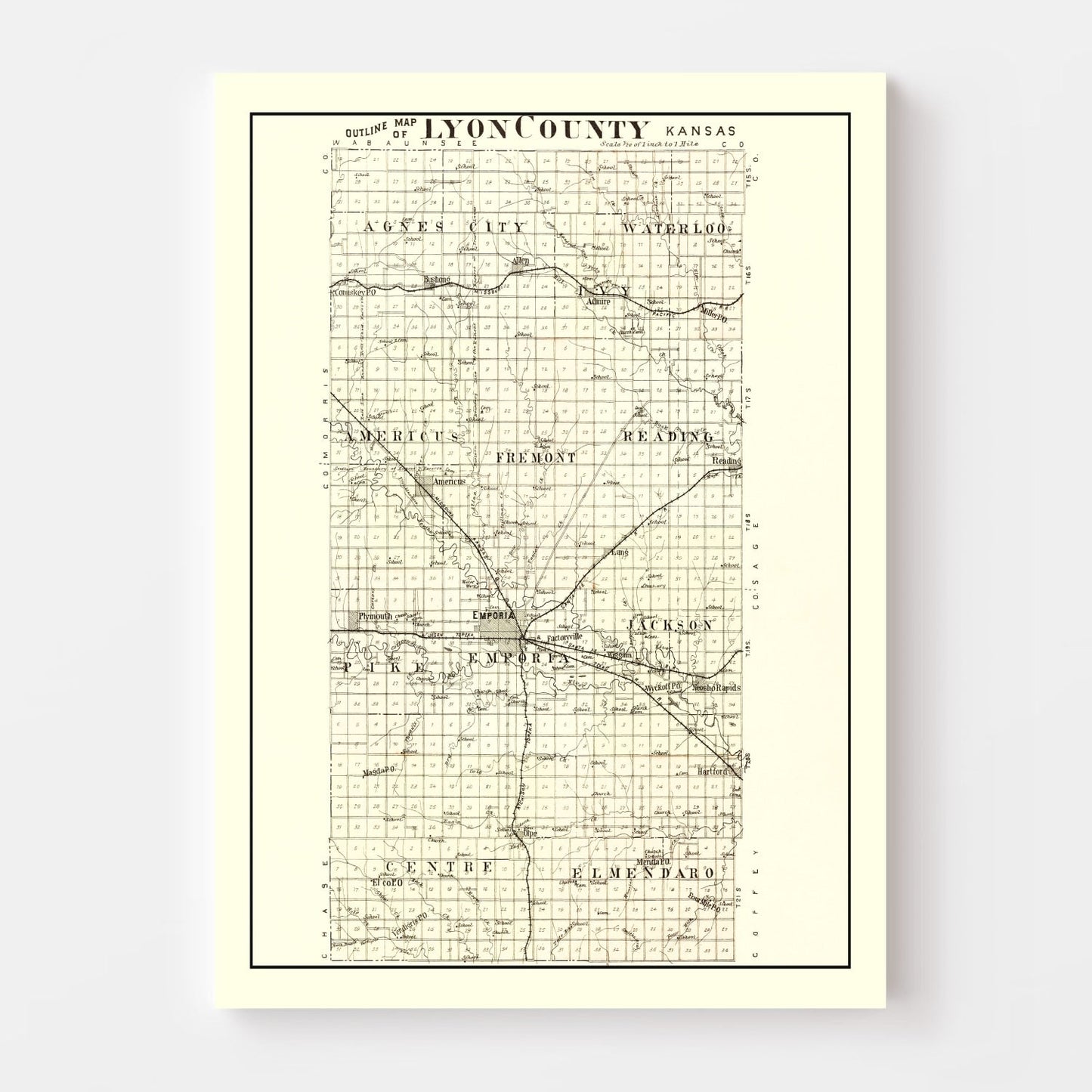 Vintage Map of Lyon County, Kansas, 1901