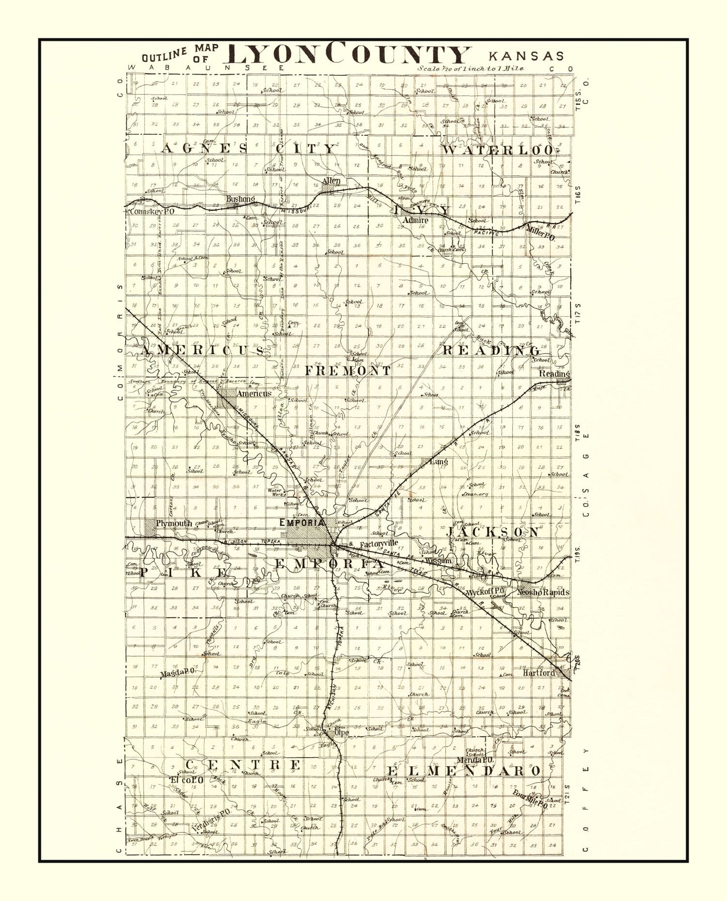Vintage Map of Lyon County, Kansas, 1901