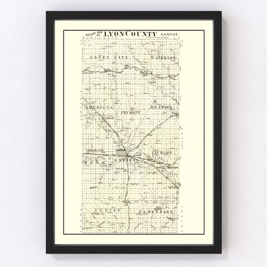 Vintage map of Lyon County, Kansas, 1901