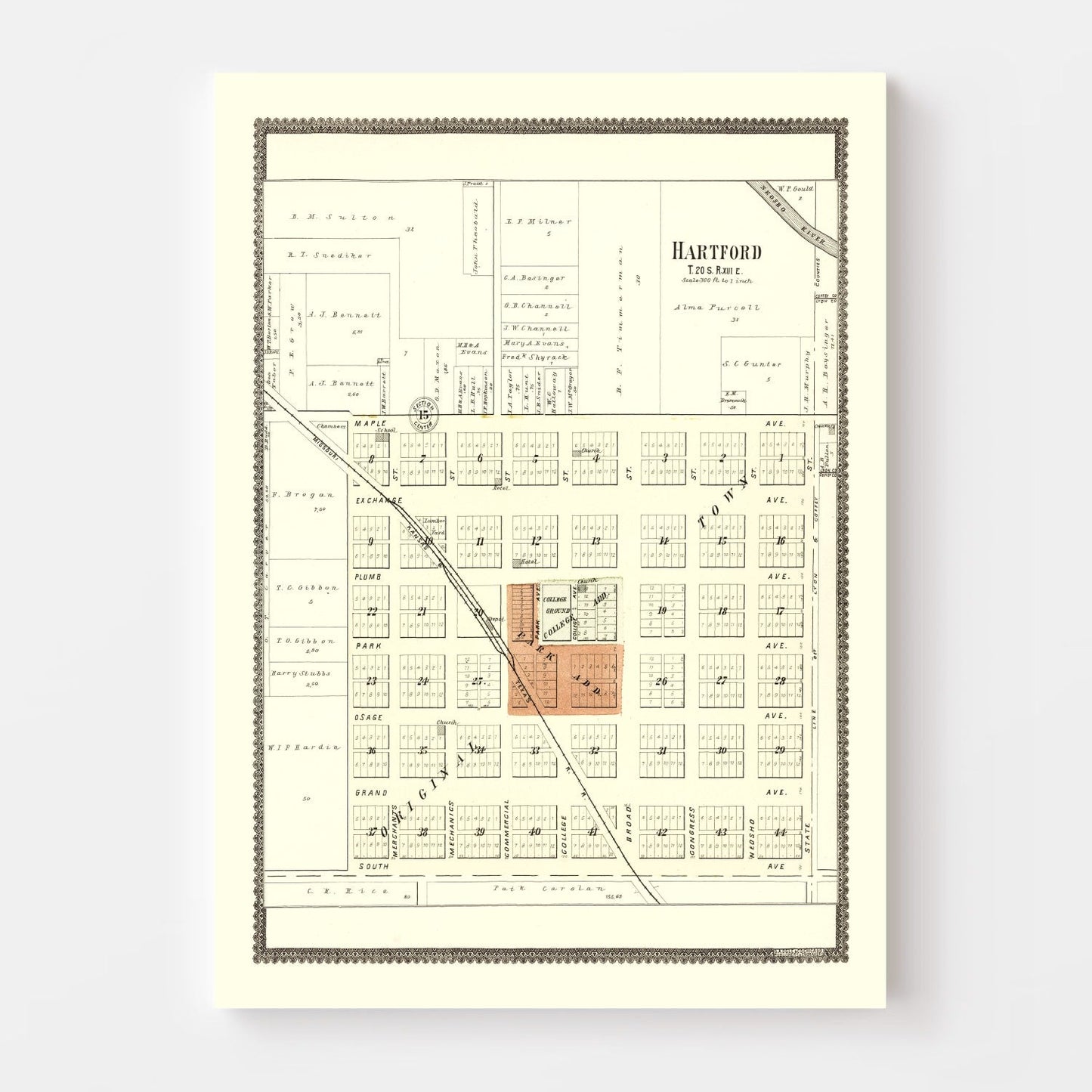 Vintage Map of Hartford, Kansas, 1901