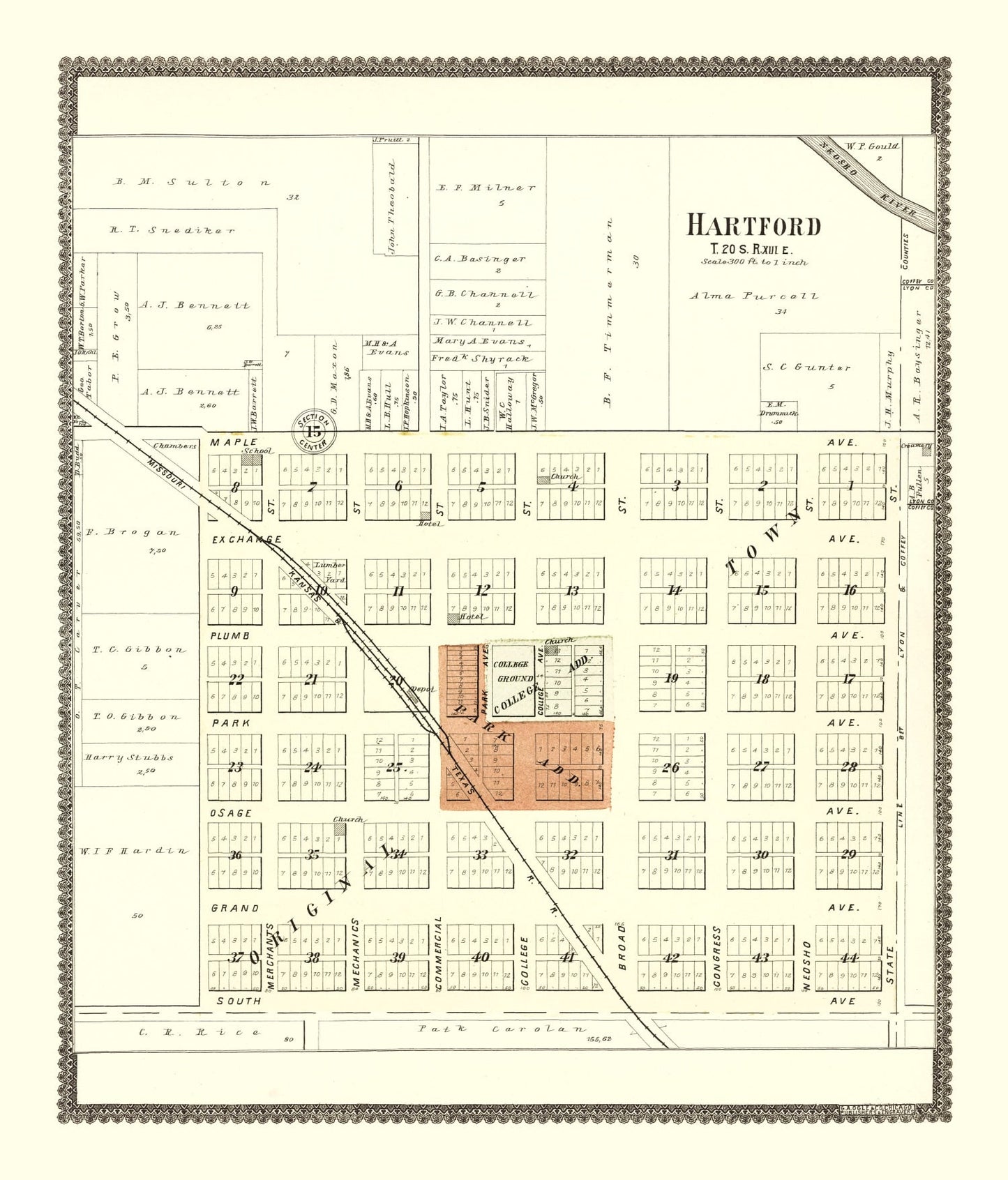 Vintage Map of Hartford, Kansas, 1901