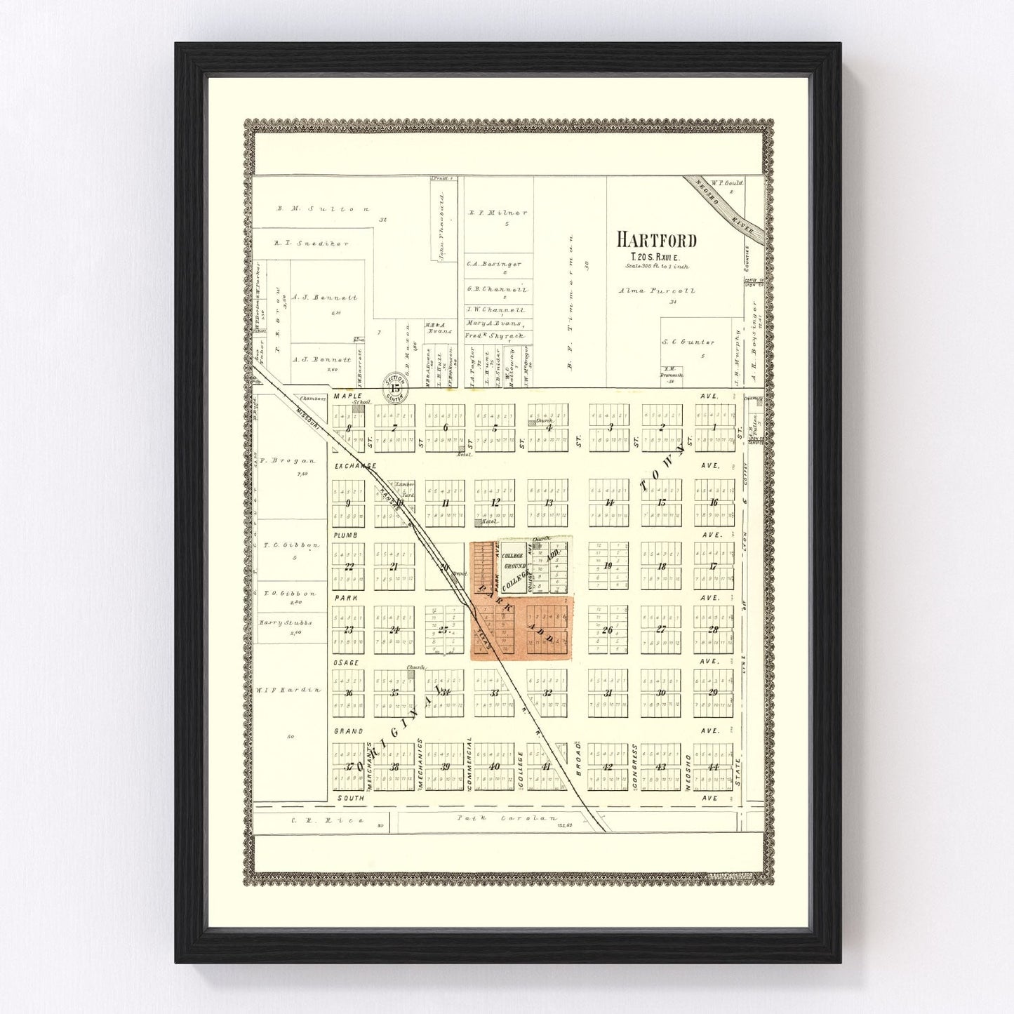 Vintage map of Hartford, Kansas, 1901