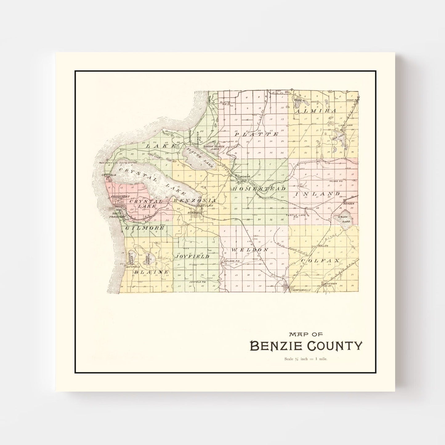 Vintage Map of Benzie County, Michigan, 1901