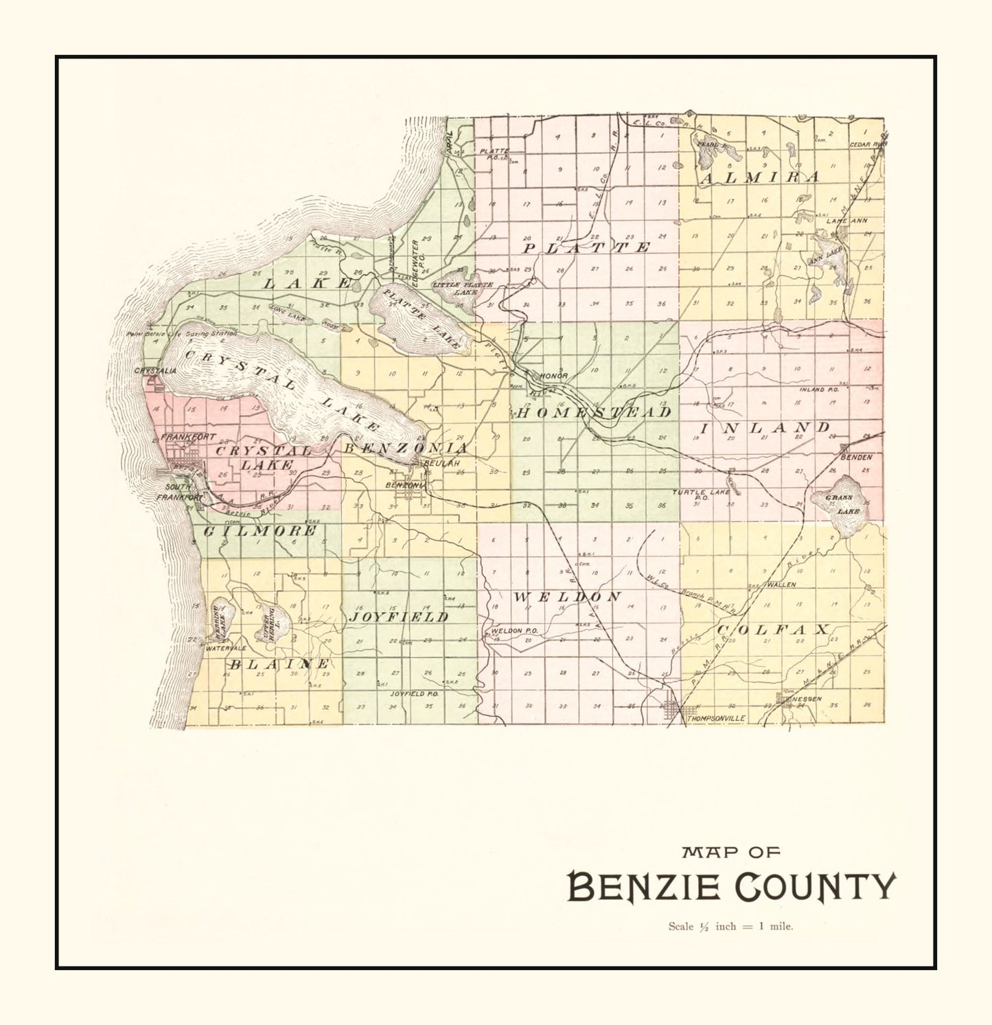Vintage Map of Benzie County, Michigan, 1901