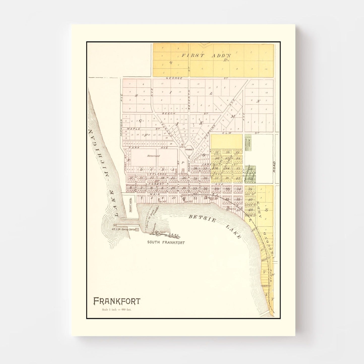 Vintage Map of Frankfort, Michigan, 1901