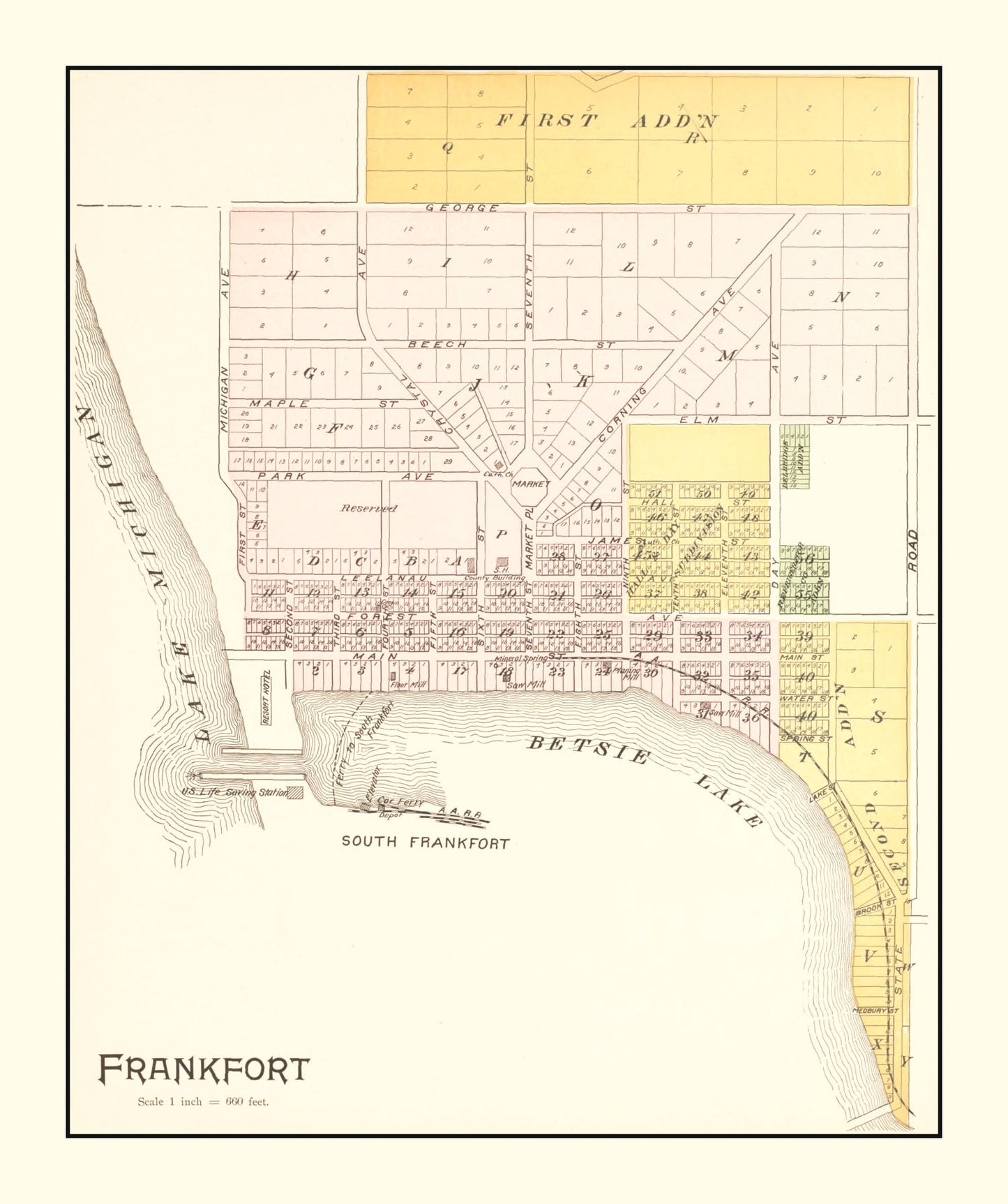 Vintage Map of Frankfort, Michigan, 1901