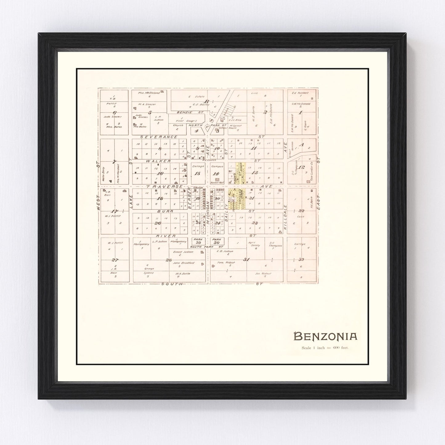 Vintage map of Benzonia, Michigan, 1901